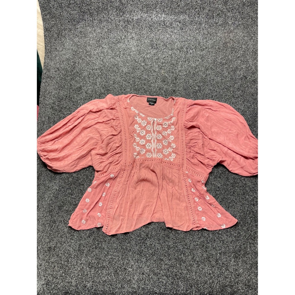 Liv Los Angeles Pink Swiss Dot Embroidered Boho Puff Sleeve Blouse 2X